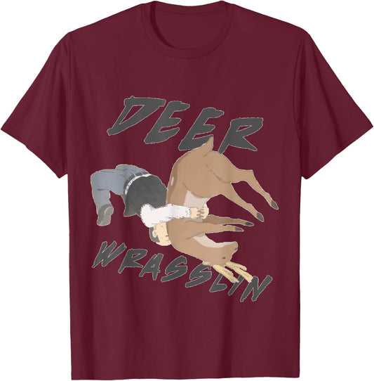 Deer Wrasslin (Wrestling) T-Shirt - T-Shirt | Maroon