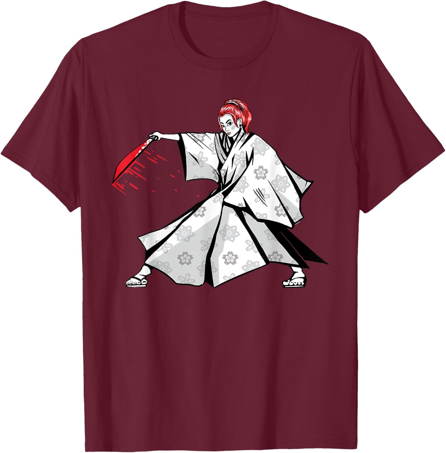 Japanese sword fight woman. T-Shirt - T-Shirt | Maroon