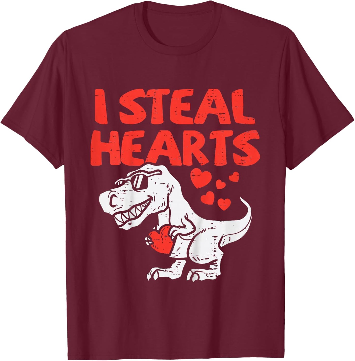 Kids I Steal Hearts Trex Dino Baby Boy Valentines Toddler Kids T-Shirt - T-Shirt | Maroon