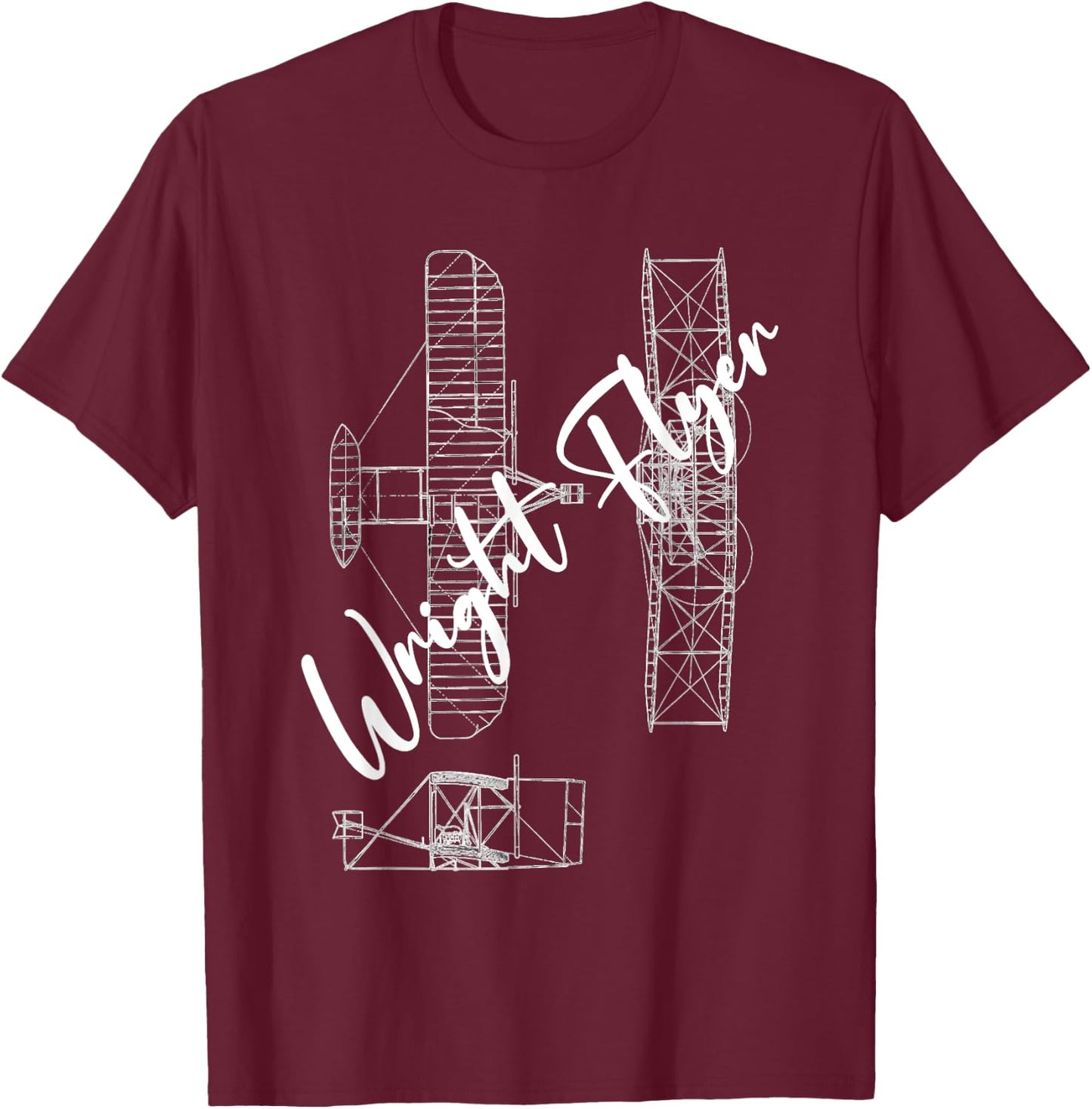 Wright Flyer Airplane Blueprint Aviation History T-Shirt - T-Shirt | Maroon