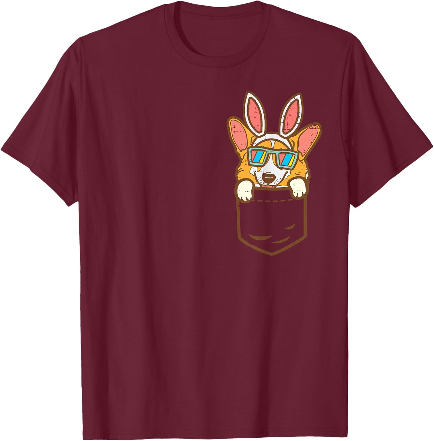Welsh Corgi Bunny Pocket Cute Easter Dog Owner Men Women T-Shirt - T-Shirt | Maroon