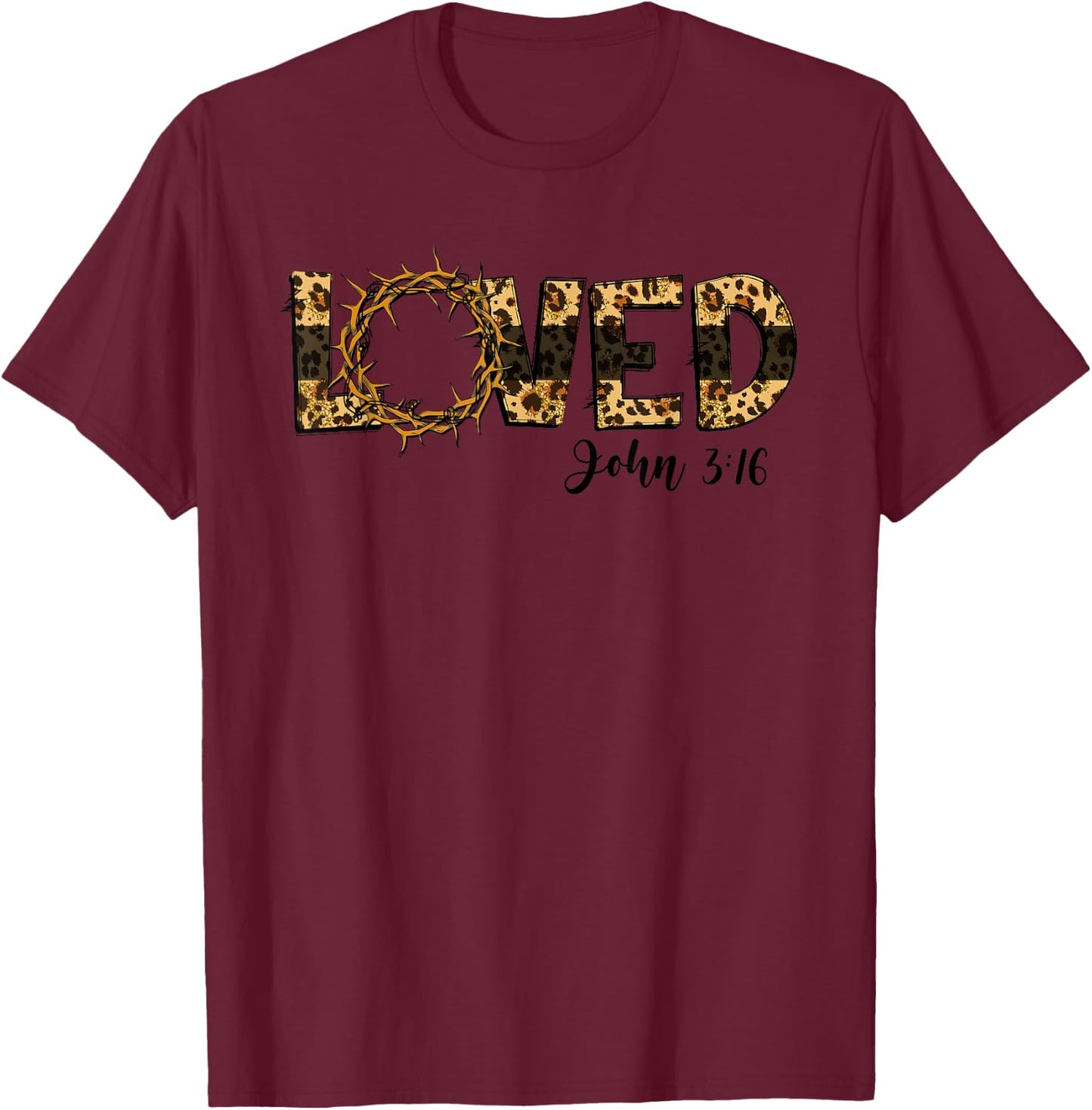 Loved John 3:16 Cheetah Leopard Print Jesus Christians T-Shirt - T-Shirt | Maroon