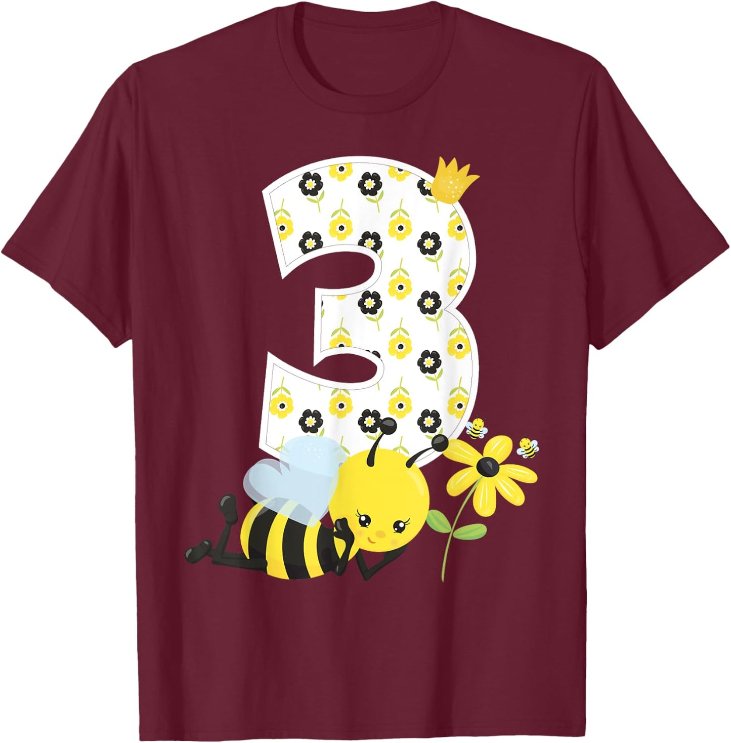 3rd Birthday Girl Bee Theme Bday 3 Year Old Matching Part T-Shirt - T-Shirt | Maroon
