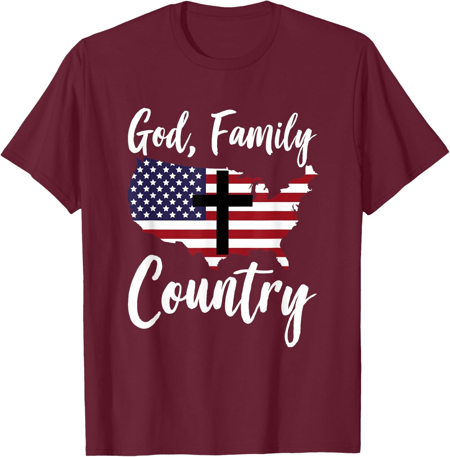 God Family Country Christian American Flag USA Map T-Shirt - T-Shirt | Maroon
