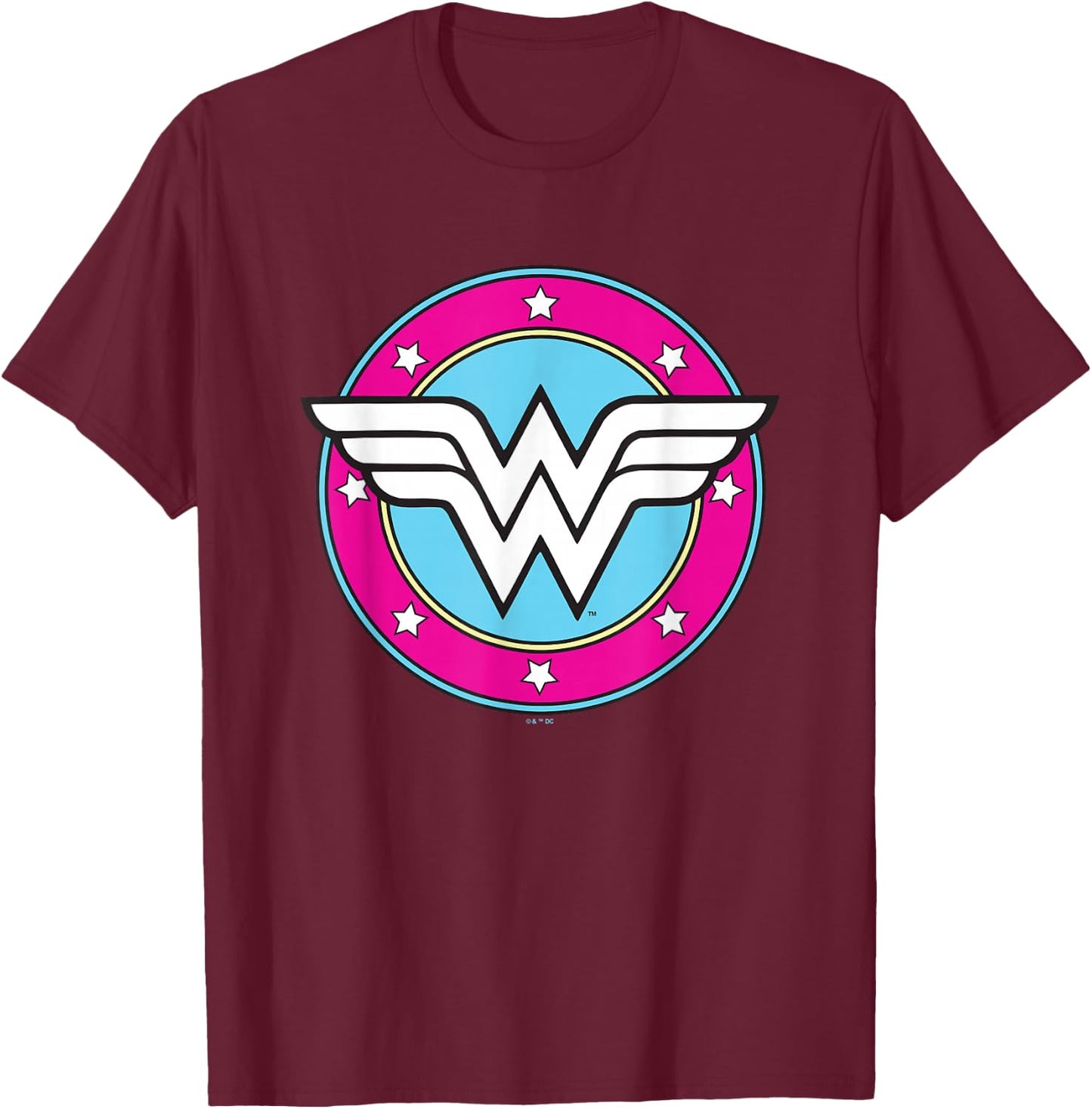 DC Comics Wonder Woman Classic Super Retro Pink Badge T-Shirt - T-Shirt | Maroon