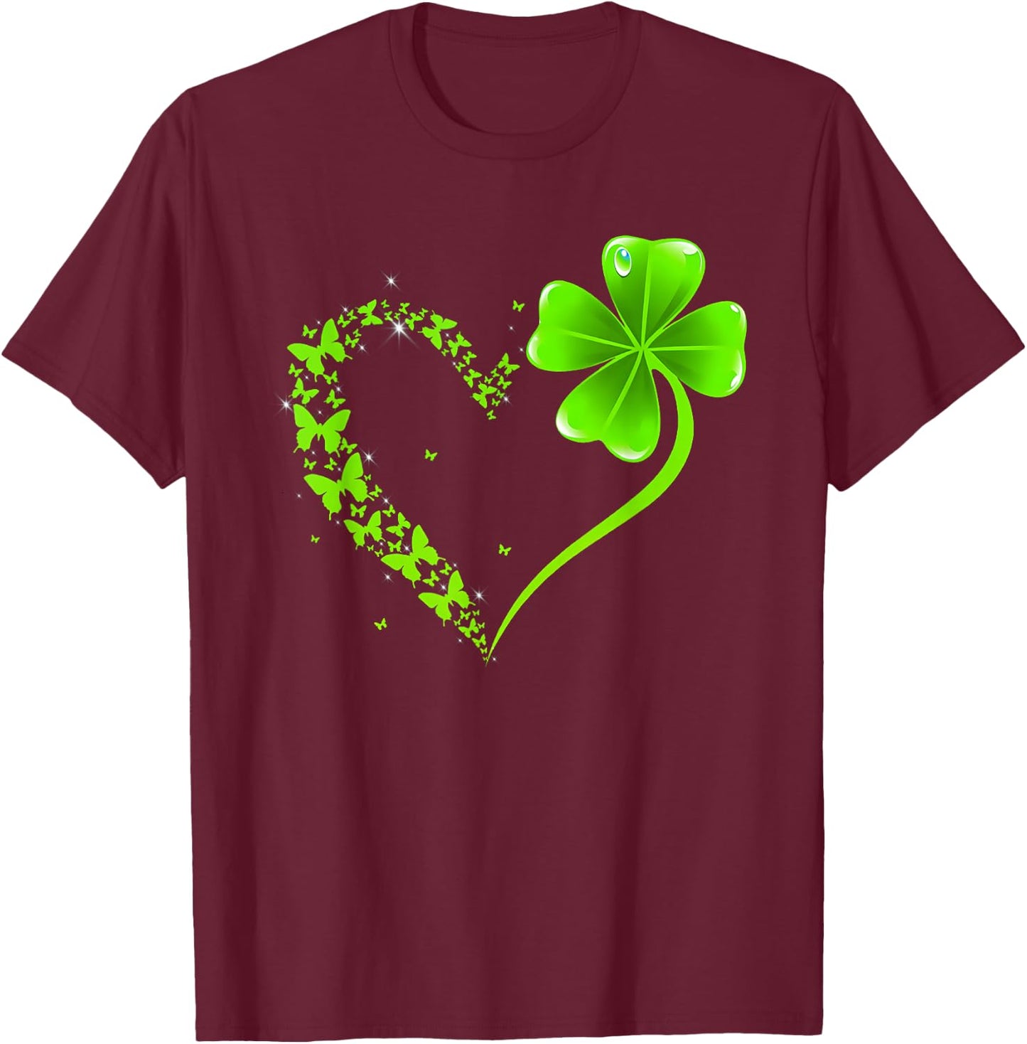 St Patricks Day Green Butterfly Shamrock Heart Women Girls T-Shirt - T-Shirt | Maroon
