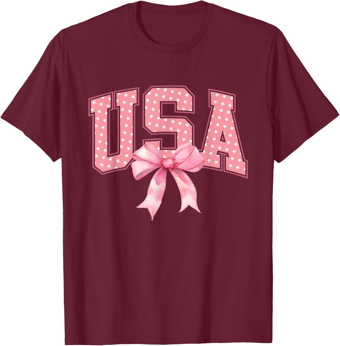 USA Pink US Flag Patriotic 4th of July America Women Girls T-Shirt - T-Shirt | Maroon