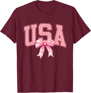 USA Pink US Flag Patriotic 4th of July America Women Girls T-Shirt - T-Shirt | Maroon