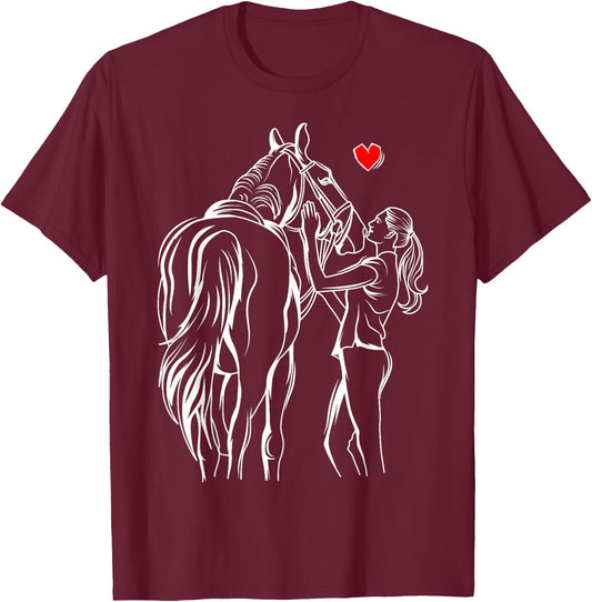 Horse Lover Girl Women Horseback Riding T-Shirt - T-Shirt | Maroon
