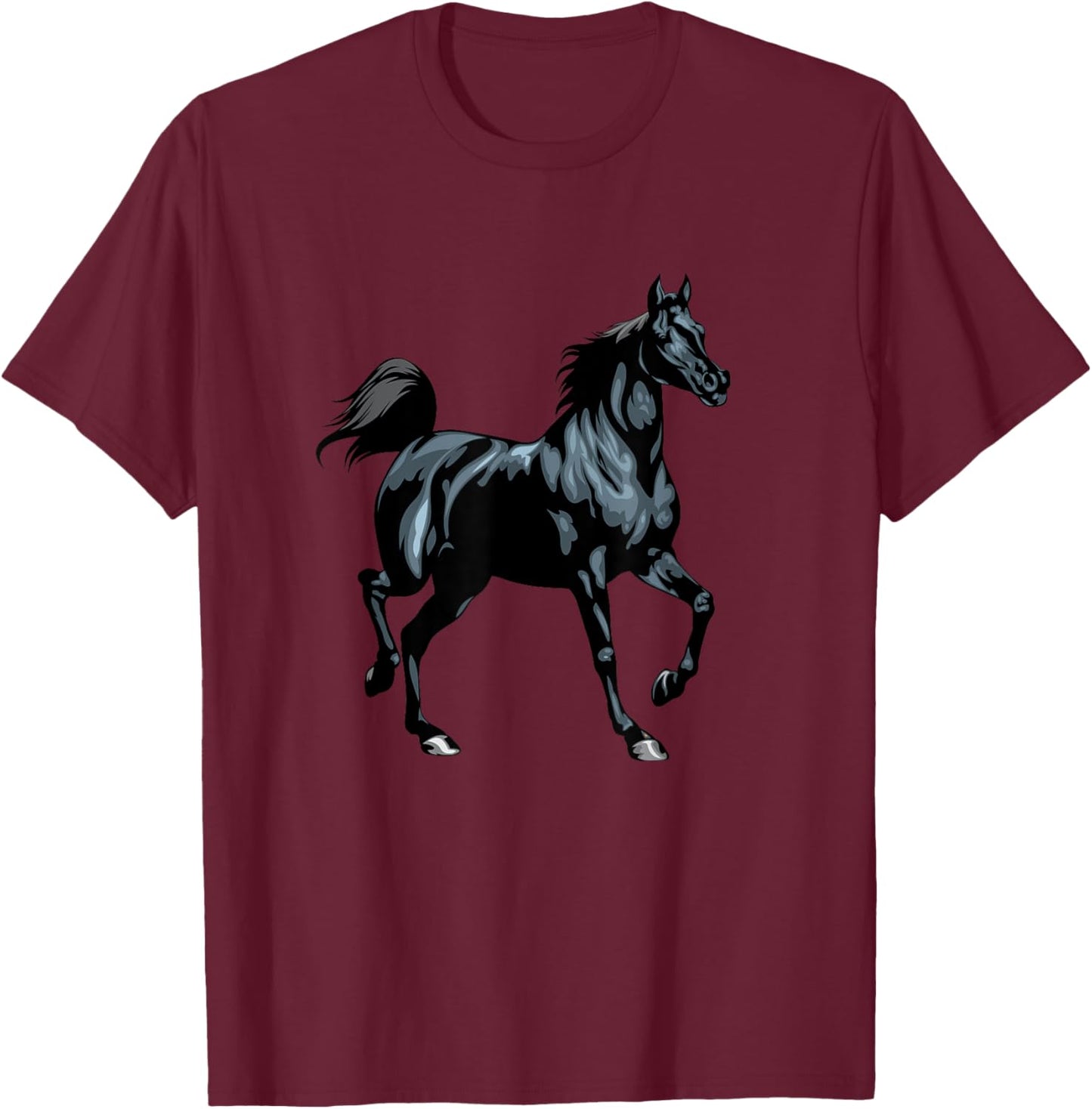 Realistic Black Arabian Horse T-Shirt - T-Shirt | Maroon