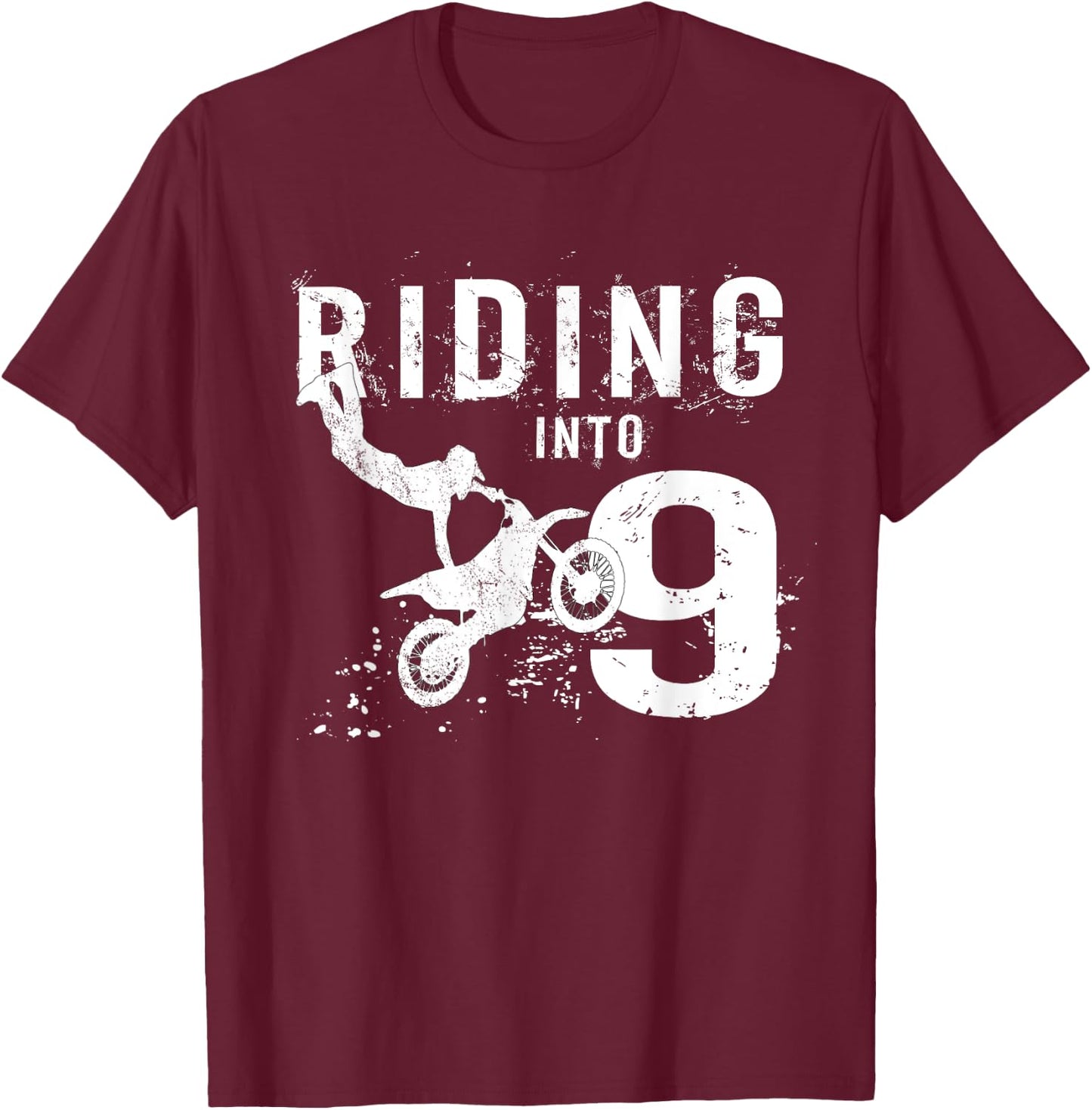 Riding Into 9 Years Old 9th Birthday Boy Dirt Bike Party T-Shirt - T-Shirt | Maroon