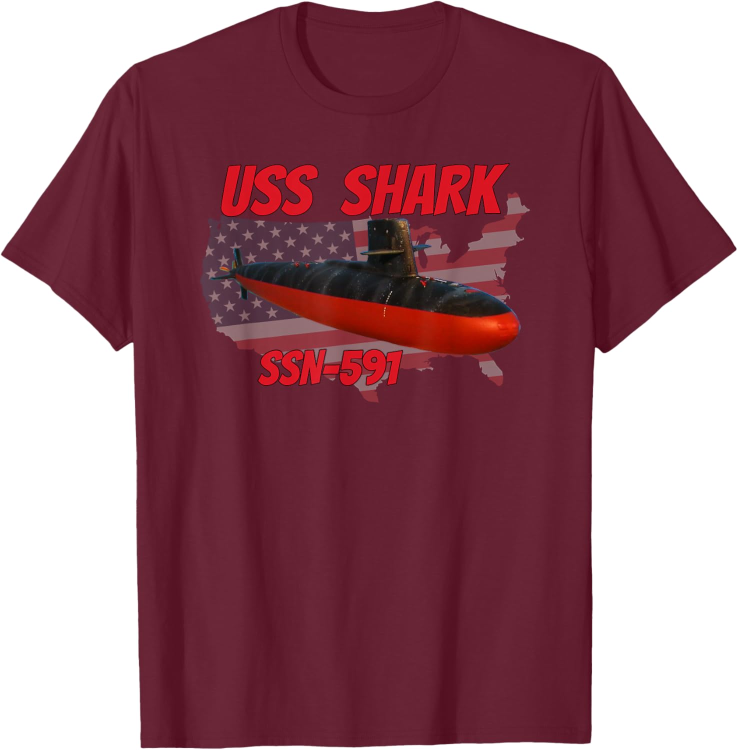 USS Shark SSN-591 Submarine Veterans Day Father Grandpa Dad T-Shirt - T-Shirt | Maroon