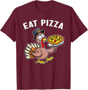 Funny Thanksgiving Turkey Eat Pizza Vegan Thanksgiving Fun T-Shirt - T-Shirt | Maroon