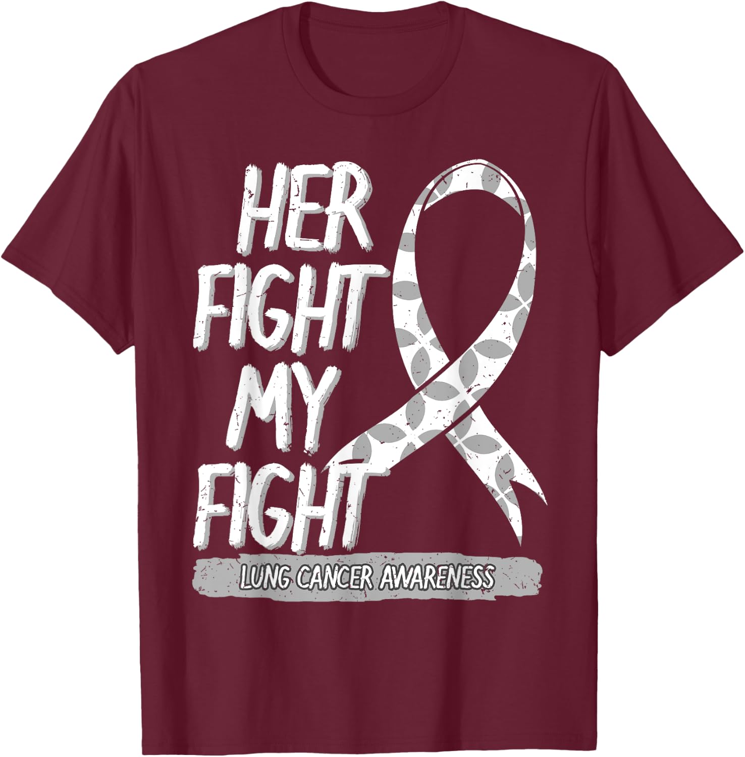 Lung Cancer Awareness White Ribbon Carcinoma Patient Gift T-Shirt - T-Shirt | Maroon