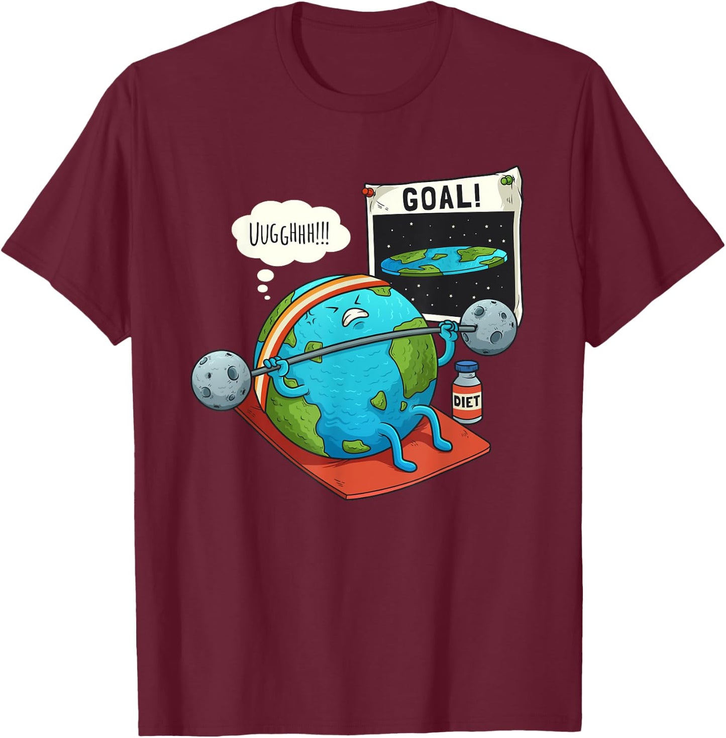 Funny Flat Earth Fitness Target Gym Workout Training Meme T-Shirt - T-Shirt | Maroon