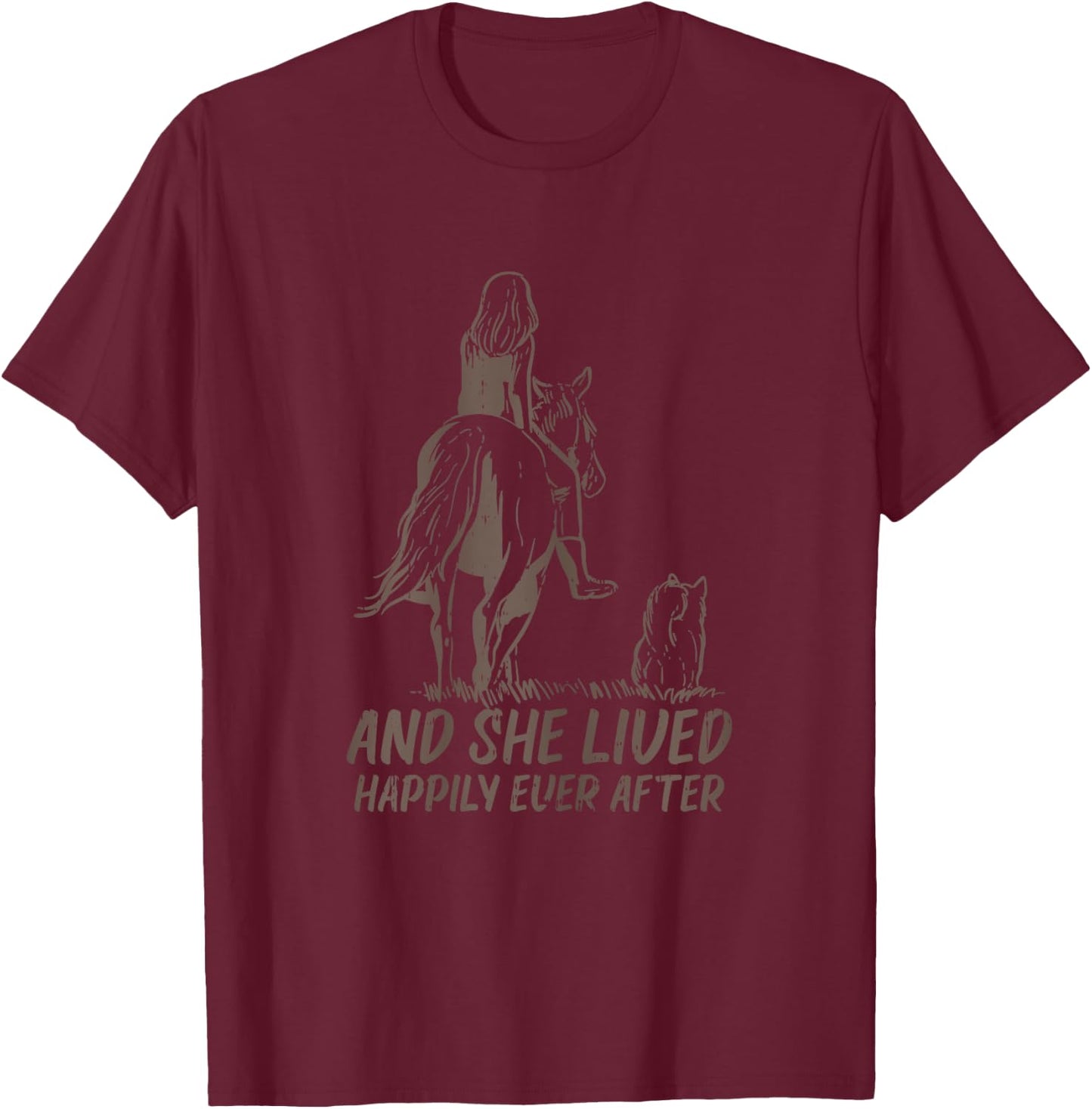 BoredKoalas Horse Shirts Riding Equestrian Gifts She Lived Happily Horse Dog Animal Lover Girls Women Gift Blue X-Small T-Shirt - T-Shirt | Maroon
