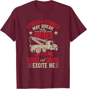 Hooks And Chains Excite Me Funny Tow Truck T-Shirt - T-Shirt | Maroon