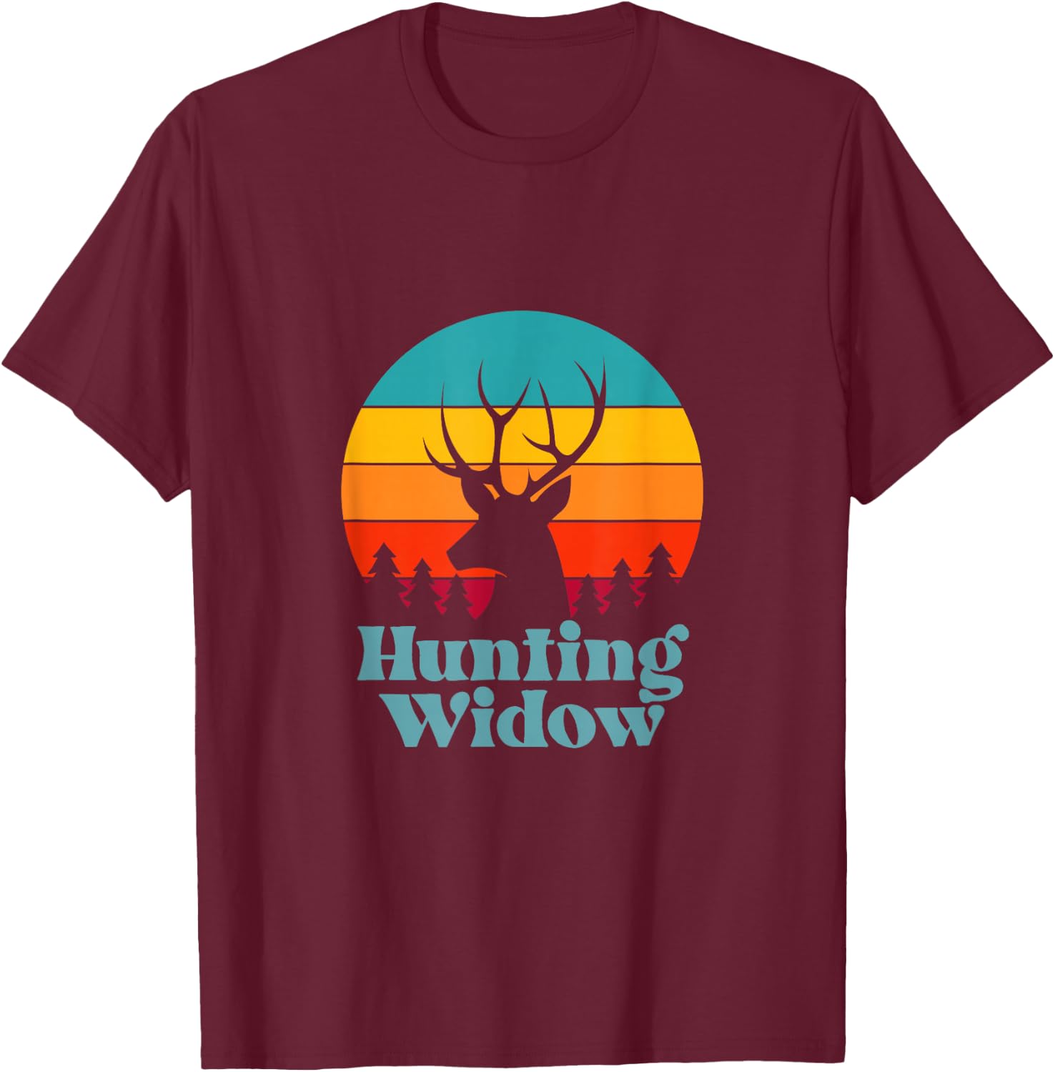 Retro Hunting Widow Deer Sunset Design T-Shirt - T-Shirt | Maroon