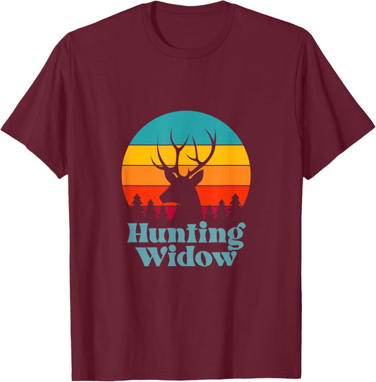 Retro Hunting Widow Deer Sunset Design T-Shirt - T-Shirt | Maroon