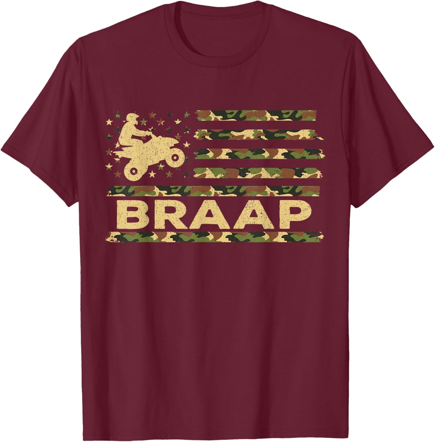 Braap Camouflage USA American Flag Quad Bike ATV Gift T-Shirt - T-Shirt | Maroon