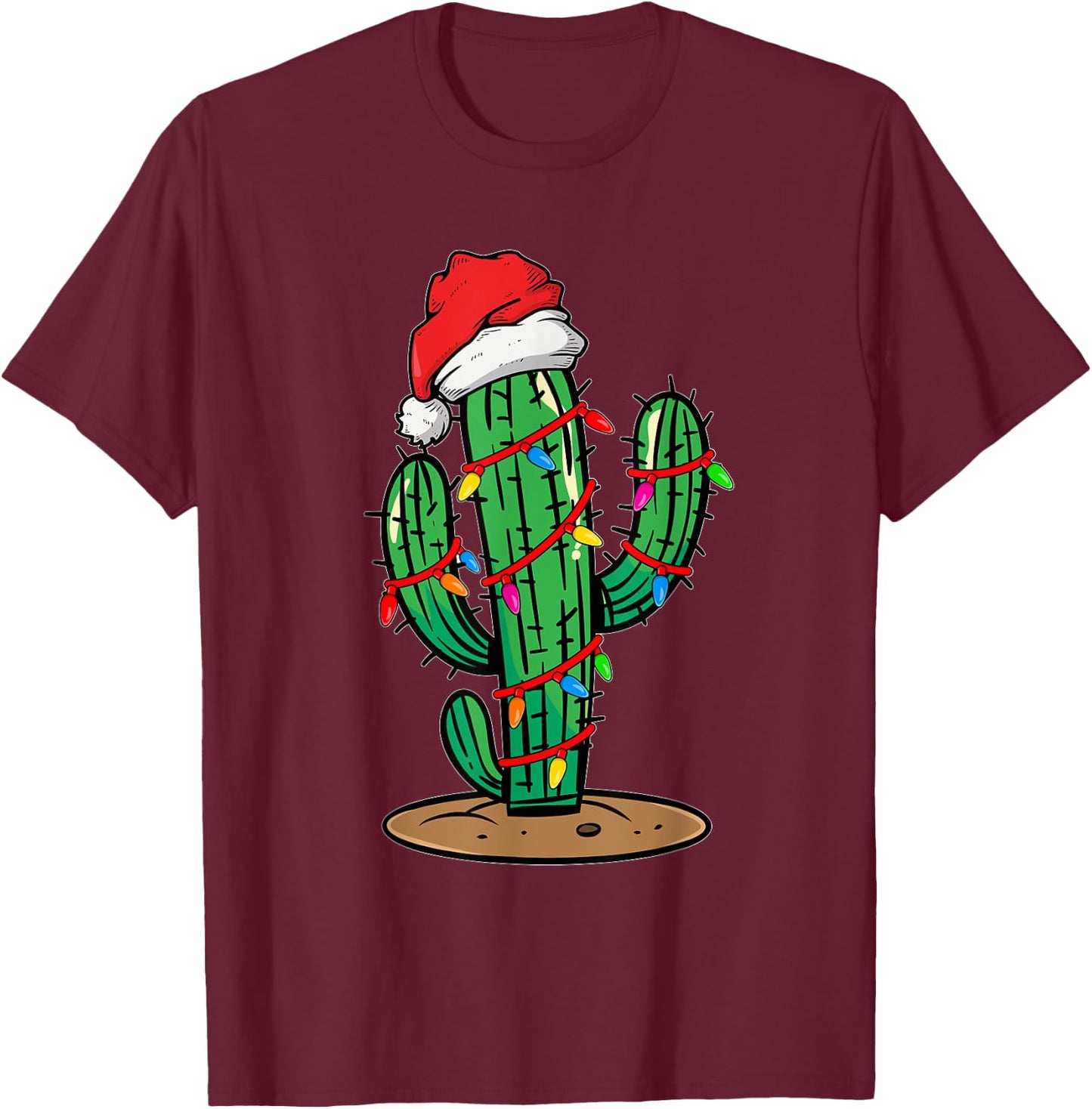 Christmas Lights Cactus Lover Funny Xmas Gift T-Shirt - T-Shirt | Maroon