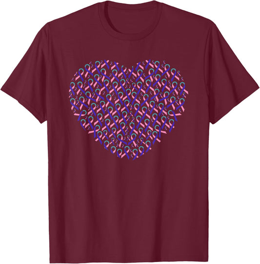 Thyroid Cancer Awareness Teal Ribbon Heart Gift Support Figh T-Shirt - T-Shirt | Maroon