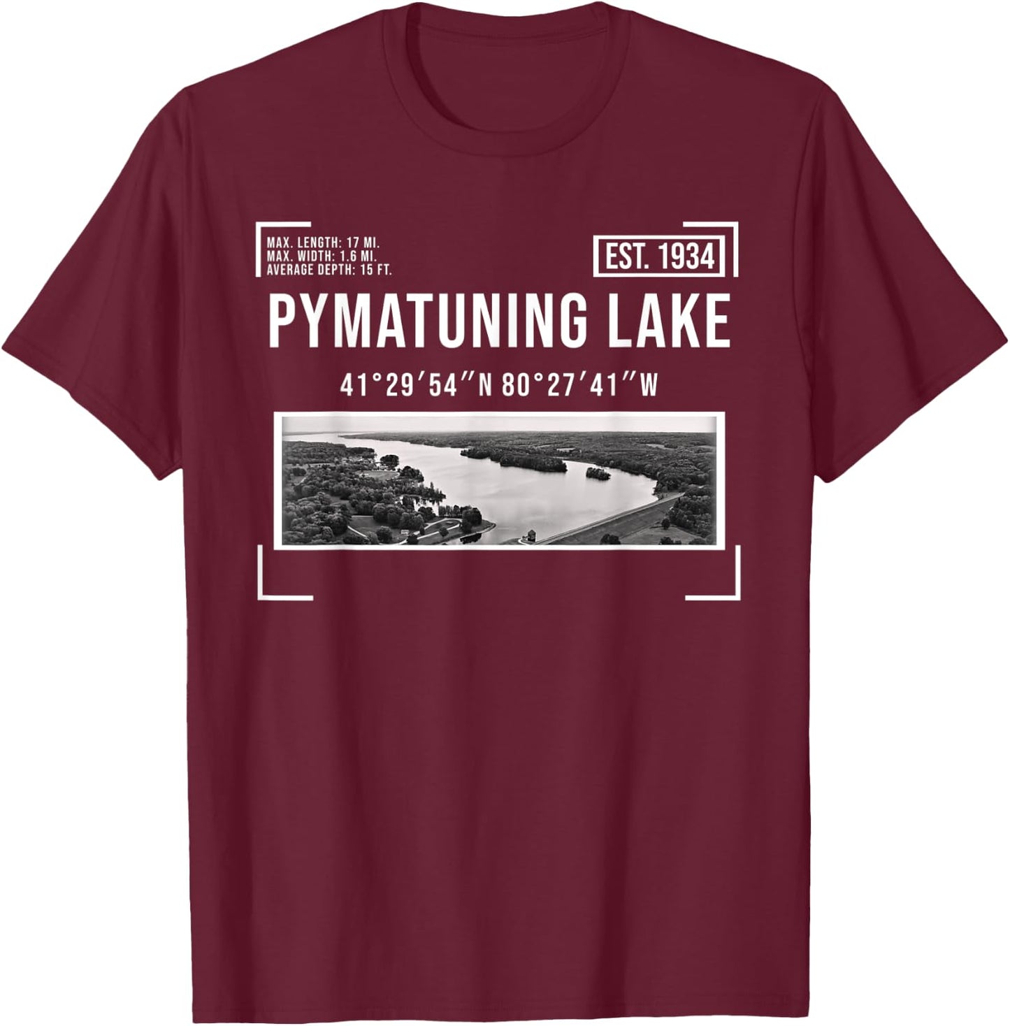 Pymatuning Lake Reservoir Black and White Photography OH PA T-Shirt - T-Shirt | Maroon