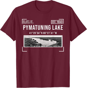 Pymatuning Lake Reservoir Black and White Photography OH PA T-Shirt - T-Shirt | Maroon