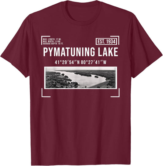 Pymatuning Lake Reservoir Black and White Photography OH PA T-Shirt - T-Shirt | Maroon