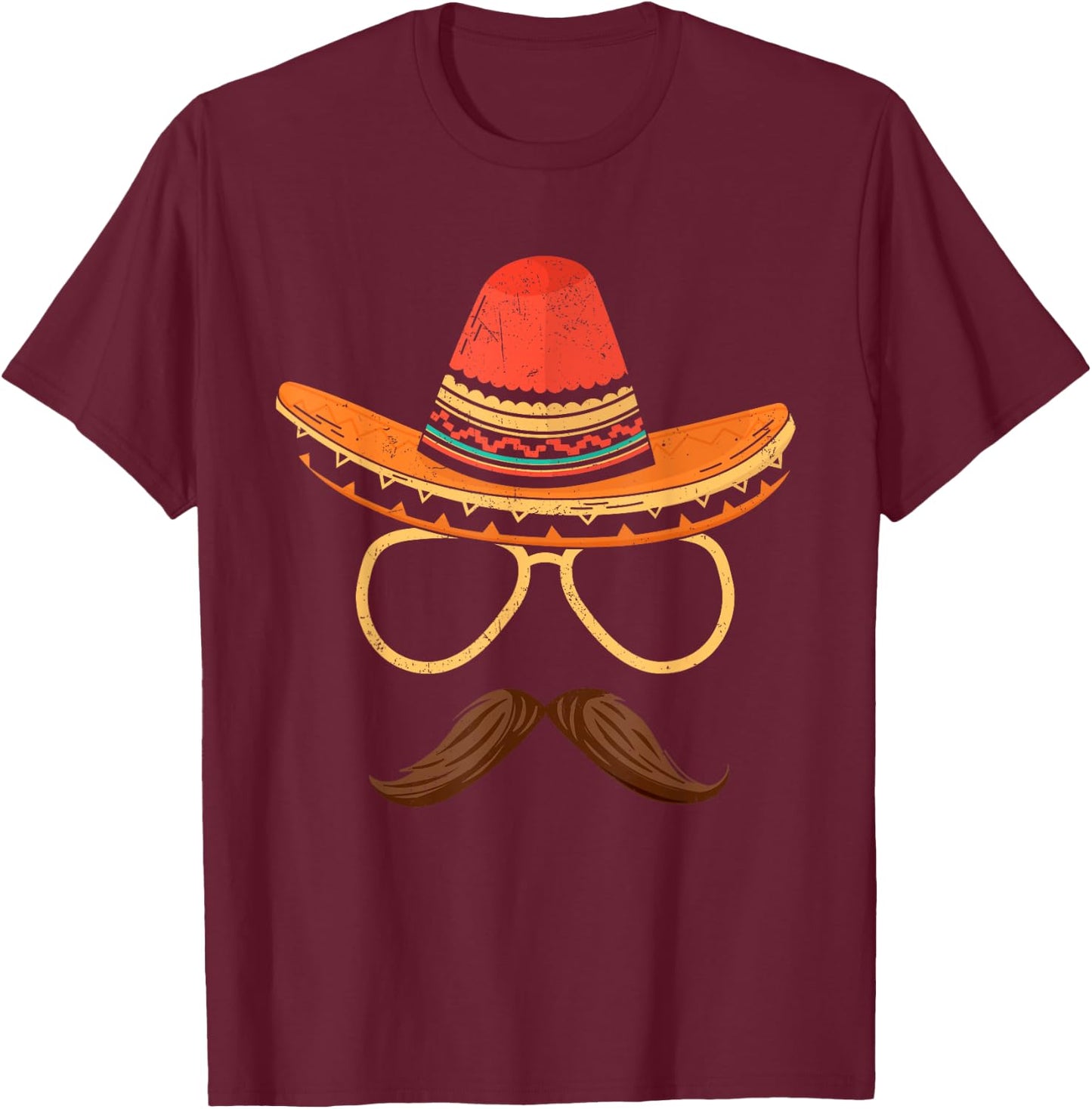 Sombrero Face Cinco De Mayo Mexican Fiesta Party Men Boy Dad T-Shirt - T-Shirt | Maroon