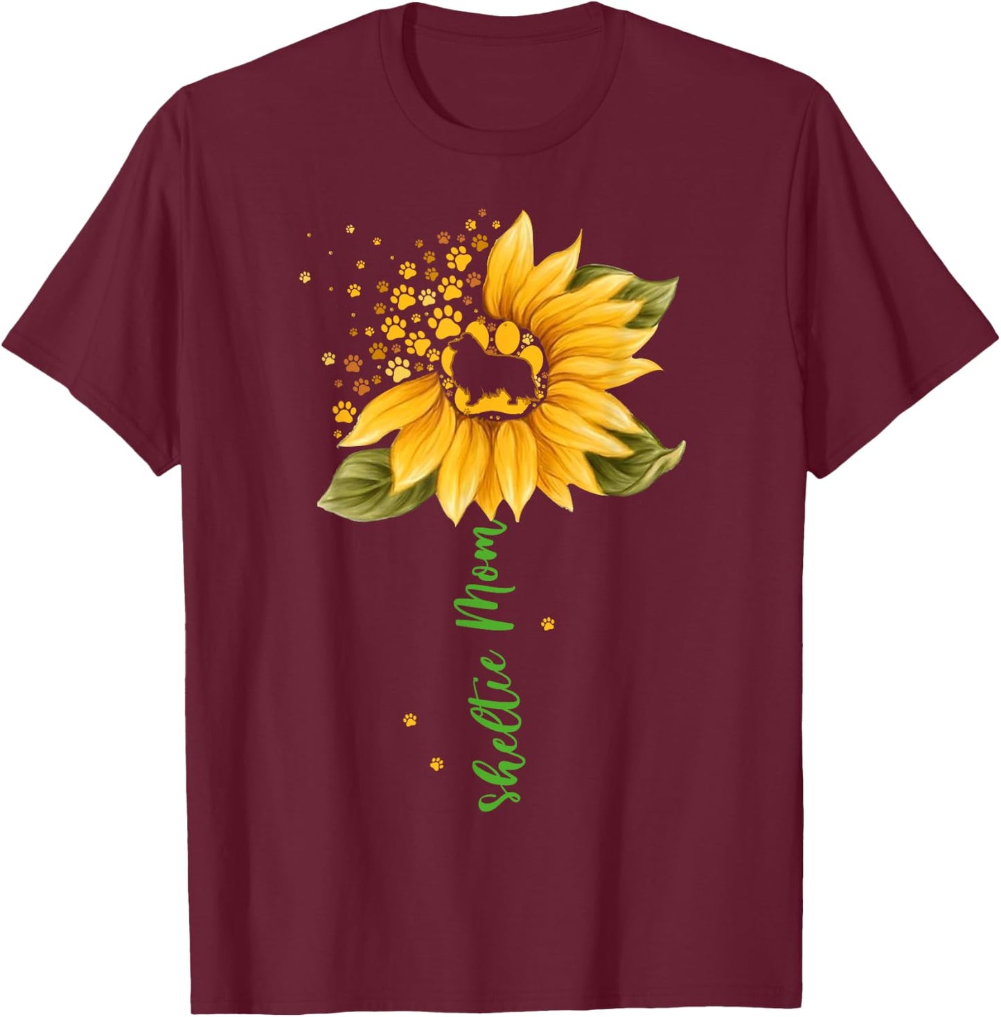 Sheltie Mom Cool Sunflower Shetland Sheepdog Dog Lover Gifts T-Shirt - T-Shirt | Maroon