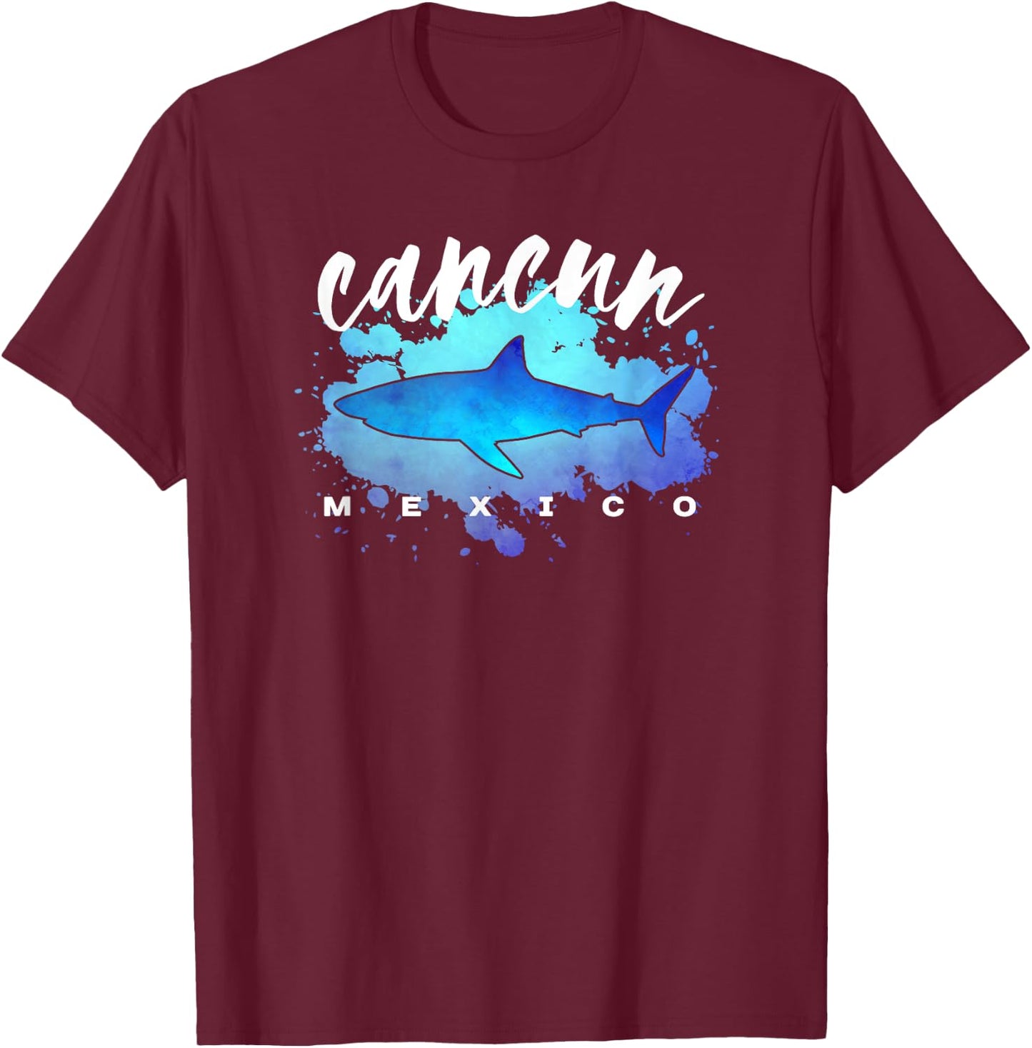 Cancun Mexico Beach Dive Spring Break Vacation Shark Graphic T-Shirt - T-Shirt | Maroon