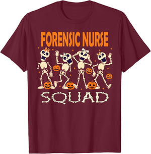Nurse Squad Skeleton Pumpkin Spooky Halloween Forensic Nurse T-Shirt - T-Shirt | Maroon