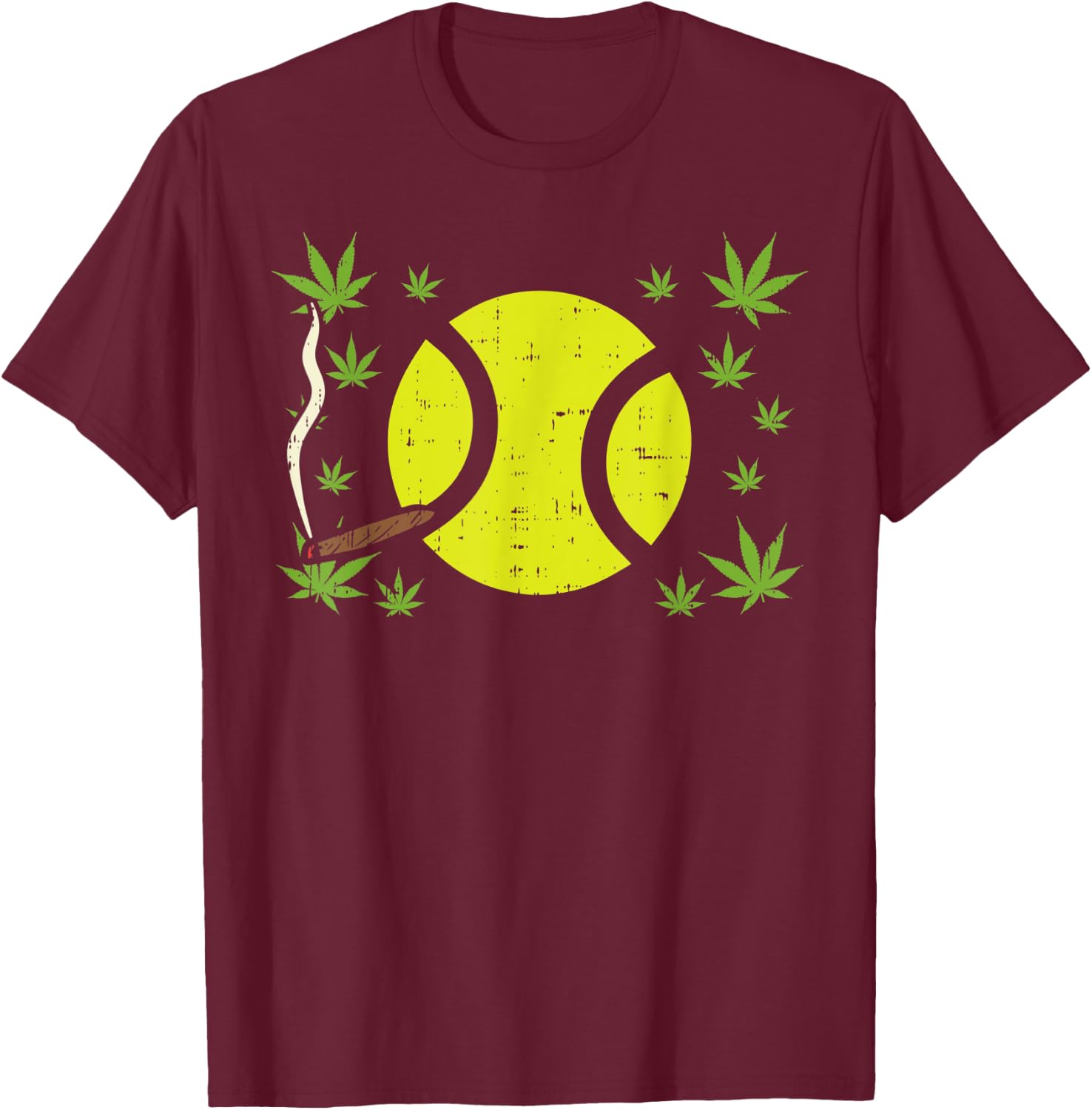 Tennis Ball Smoking Weed Cannabis 420 THC Blunt Stoner Gift T-Shirt - T-Shirt | Maroon
