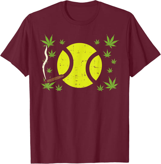 Tennis Ball Smoking Weed Cannabis 420 THC Blunt Stoner Gift T-Shirt - T-Shirt | Maroon