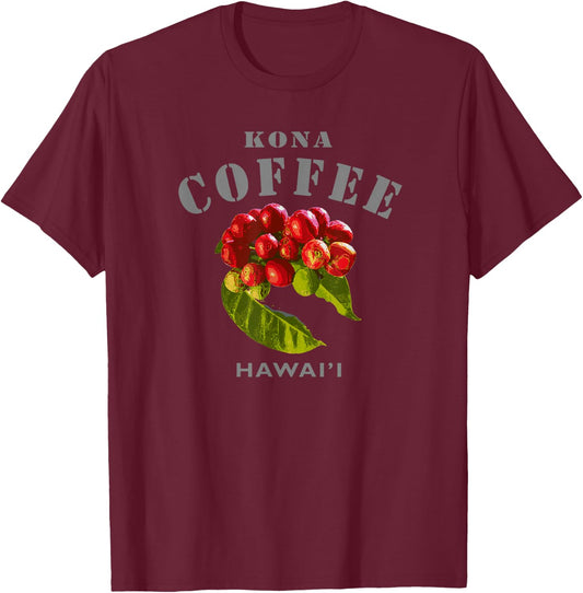 Kona Coffee Hawaii Famous Big Island Modern Hawaiian Aloha T-Shirt - T-Shirt | Maroon