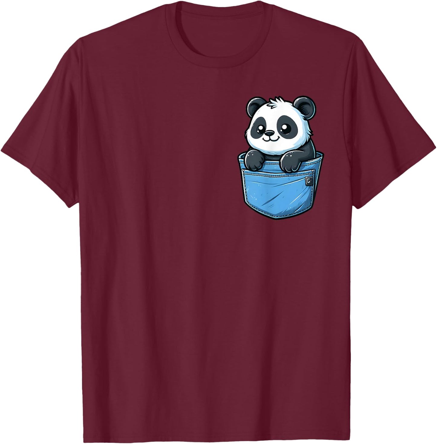 Adorable Panda in Pocket for Kids, Boys, Girls, Women T-Shirt - T-Shirt | Maroon