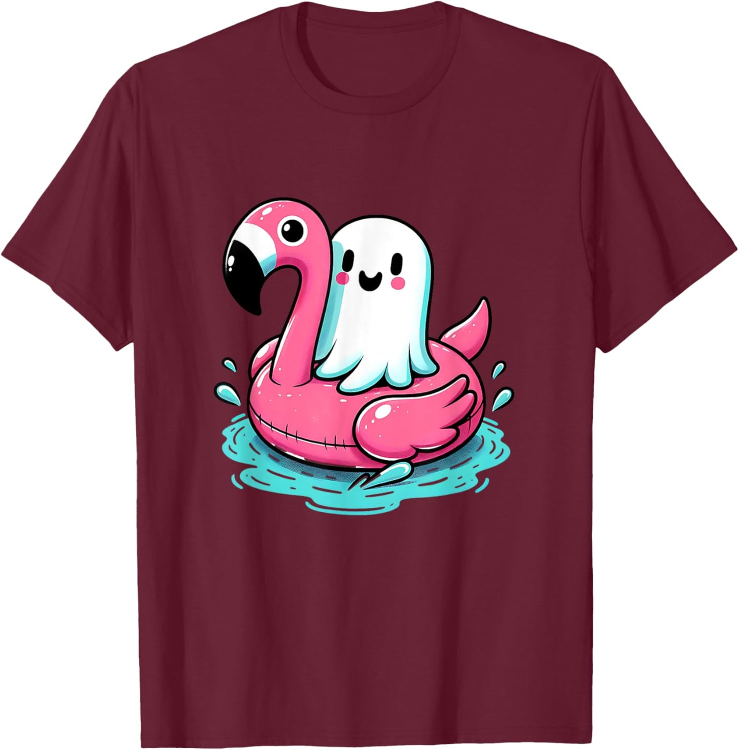 spooky flamingo ghost Pool Funny Spooky Summer Summerween Women Kids T-Shirt - T-Shirt | Maroon