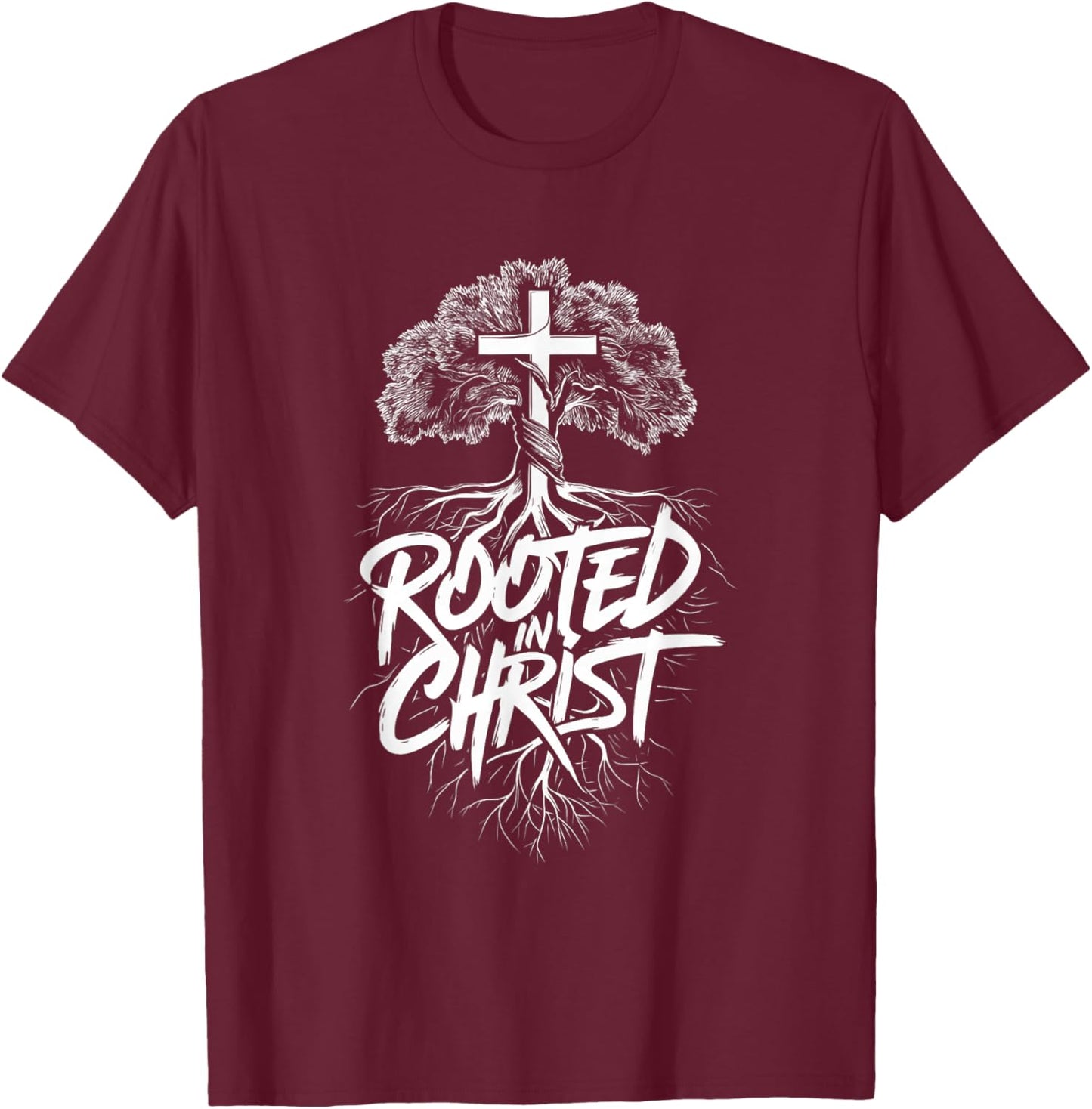 Jesus and God Believers Brand Rooted in Christ Faith Christian Religious , Small, Black T-Shirt - T-Shirt | Maroon