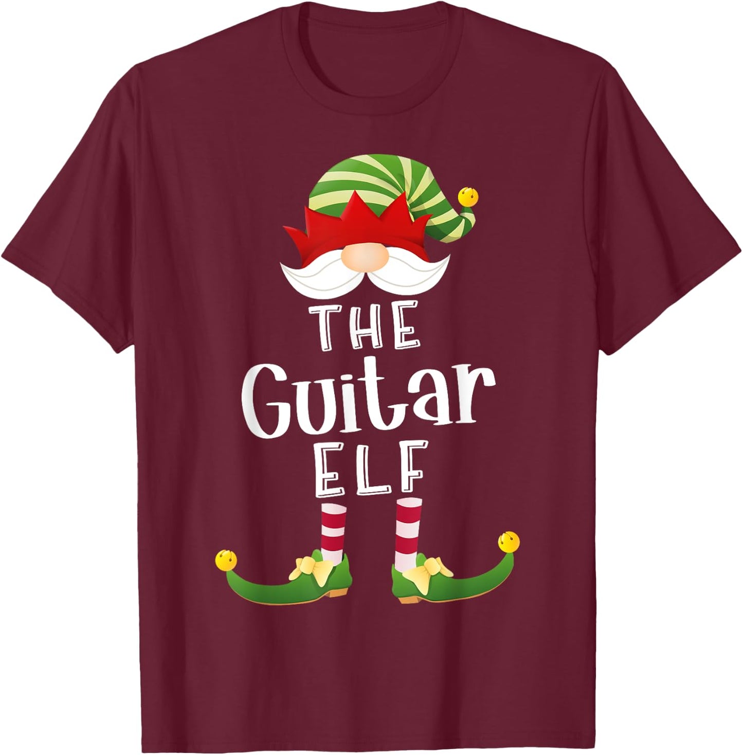 Guitar Elf Group Christmas Funny Pajama Party T-Shirt - T-Shirt | Maroon
