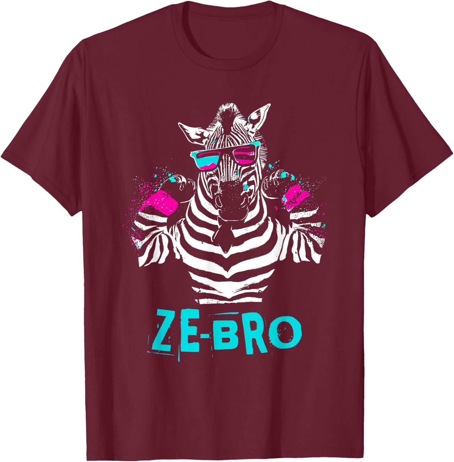 Ze-Bro - Retro Zebra Bro Flex Animal Word Pun Lover T-Shirt - T-Shirt | Maroon