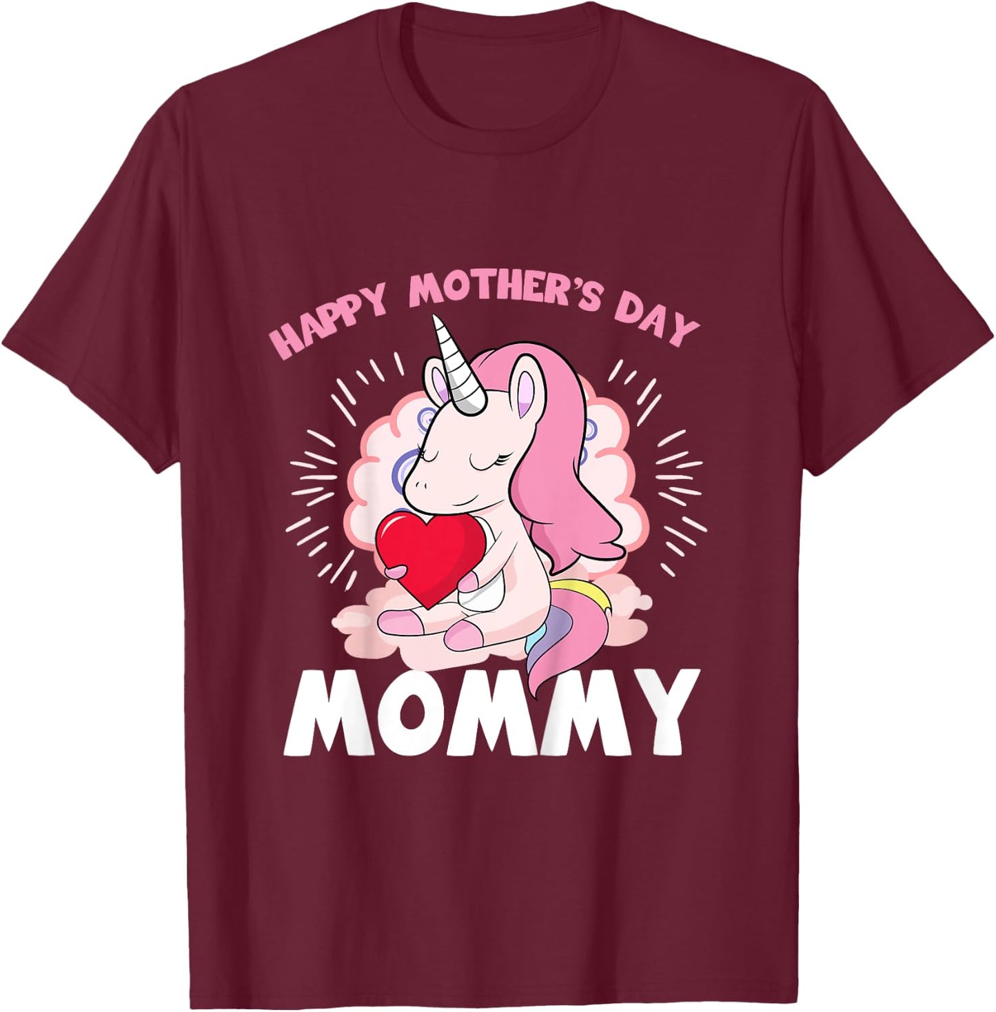 Happy Mothers Day Mommy Daughter To Mom Unicorn Toddler Girl T-Shirt - T-Shirt | Maroon