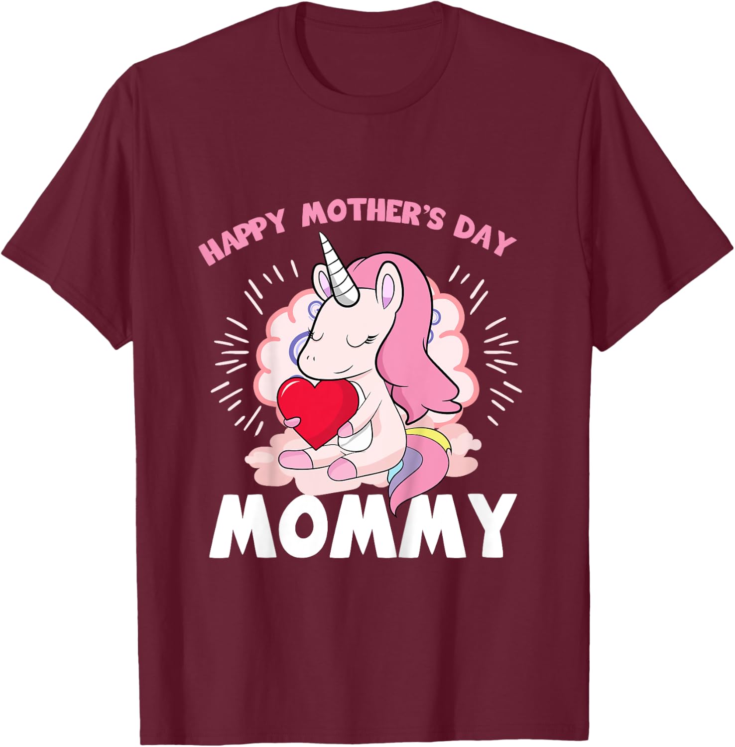 Happy Mothers Day Mommy Daughter To Mom Unicorn Toddler Girl T-Shirt - T-Shirt | Maroon