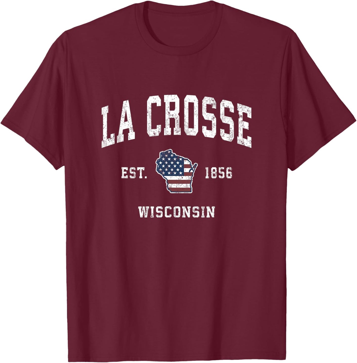 La Crosse Wisconsin WI Vintage American Flag Sports Design Women Kids Men T-Shirt - T-Shirt | Maroon