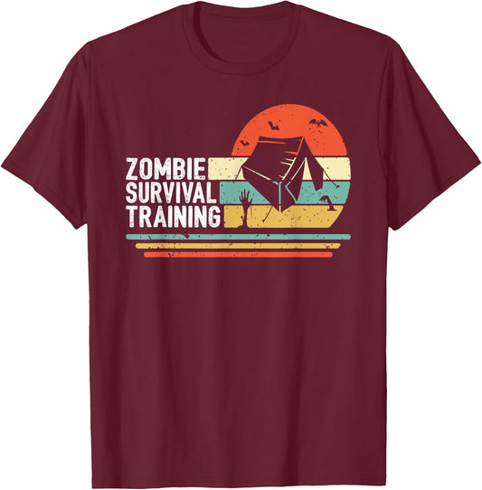 Halloween Camping Gift Scary Camper Zombie Survival Training T-Shirt - T-Shirt | Maroon