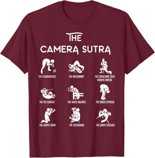 The Camera Sutra Shirt - Photographer Poses | DSLR T-Shirt - T-Shirt | Maroon