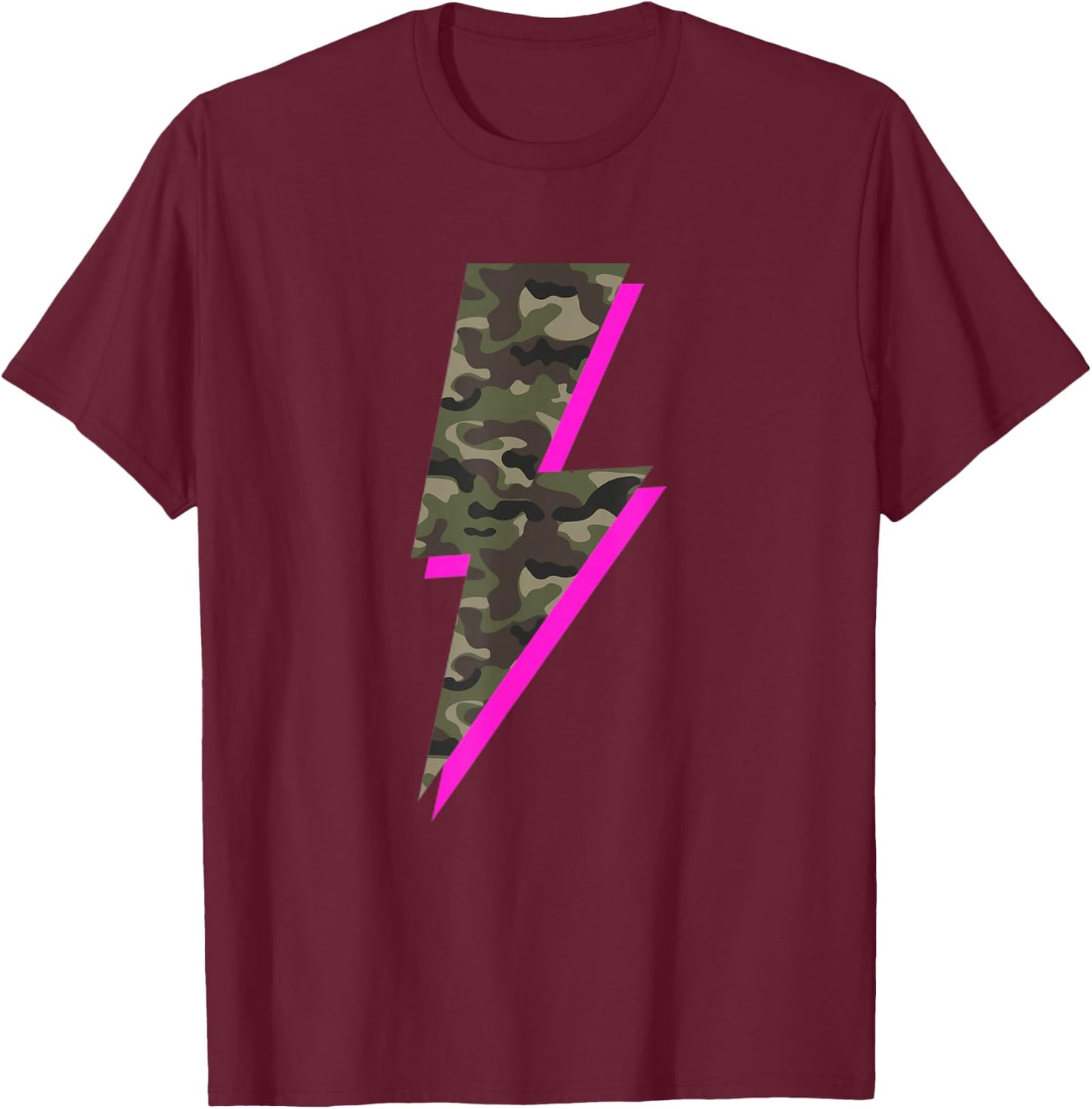 Lightning Bolt Camo Hot Pink Camouflage Graphic Print T-Shirt - T-Shirt | Maroon