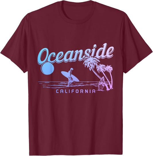 Oceanside California Surf Beach Vintage Souvenir Surfer T-Shirt - T-Shirt | Maroon
