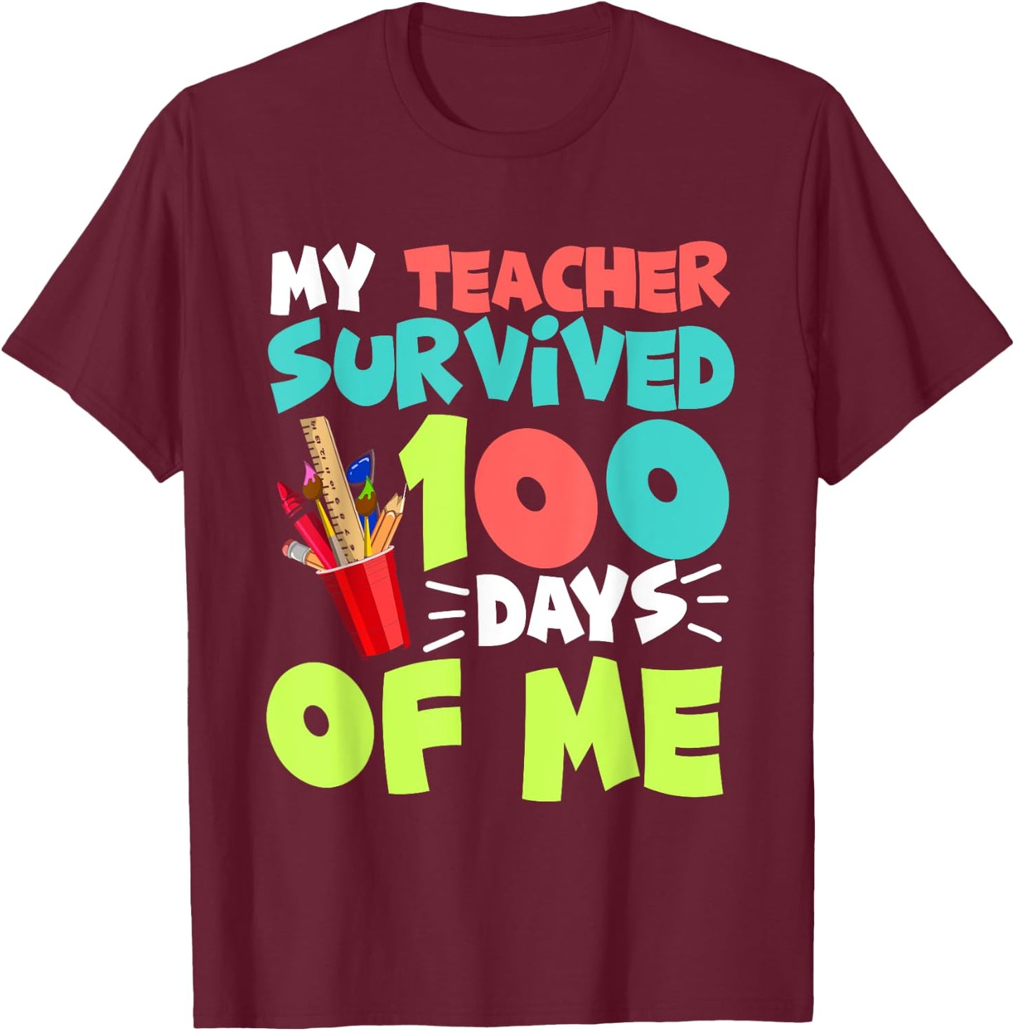 Funny School Boys Girls Kids Gift 100 Days of School T-Shirt - T-Shirt | Maroon