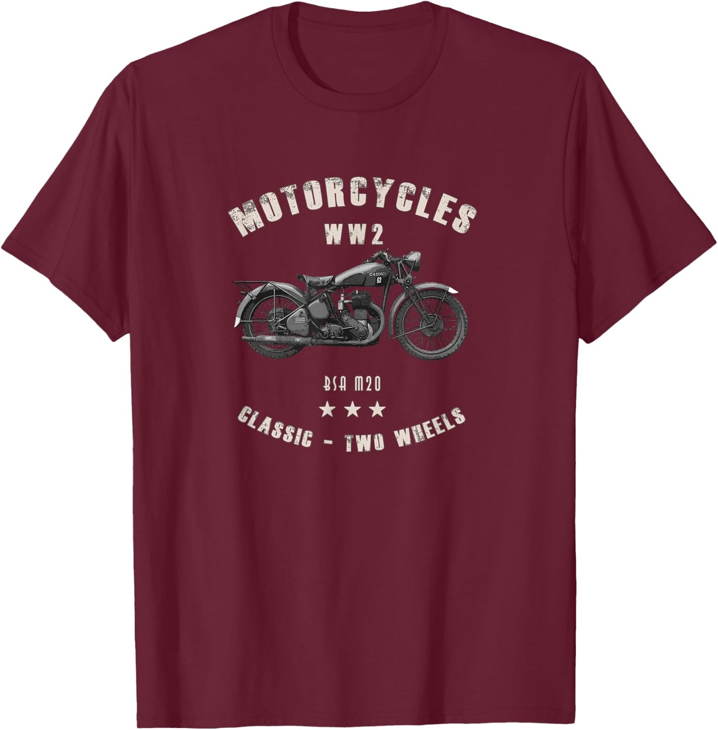 BSA M20 Classic Motorcycle WW2 T-Shirt - T-Shirt | Maroon
